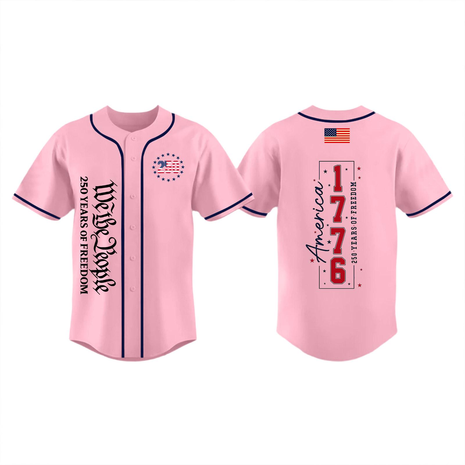 

Unisex Baseball Jersey with Patriotic Print 250 Years Commemoration Short Sleeve Adult Sports Shirt for Independence Day Celebration L розовый