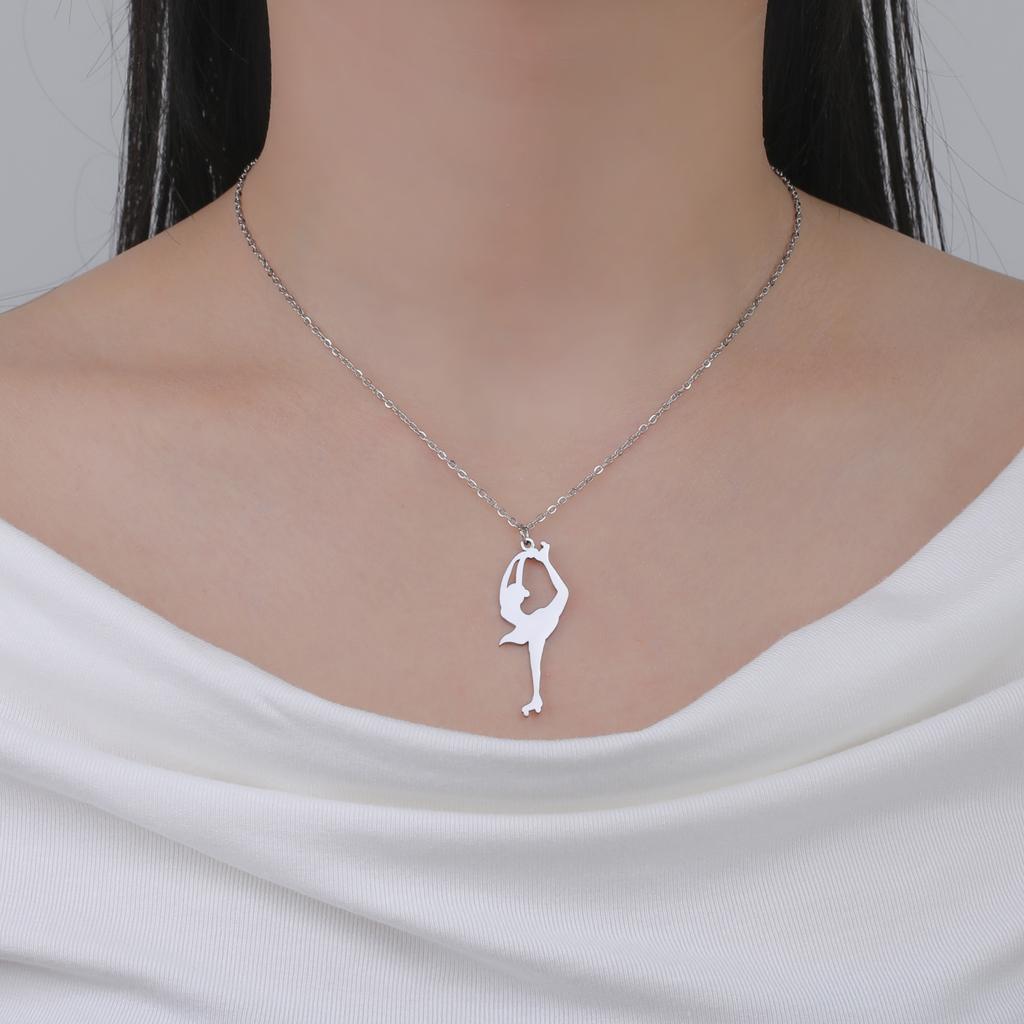 Minimalist Titanium Steel Cut Inline Skating Action Pendant Necklace