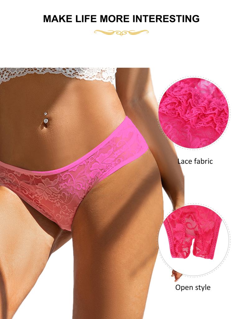 Women Sexy Floral Lace Open Crotch Panties Plus Size Elastic High Quality Lingerie Crotchless Transparent Briefs Thong