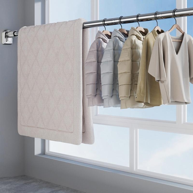 Retractable Clothes Drying Rod Easy To Install Spring Tension Curtain Rod Metal Telescopic Rods for Shower or Window