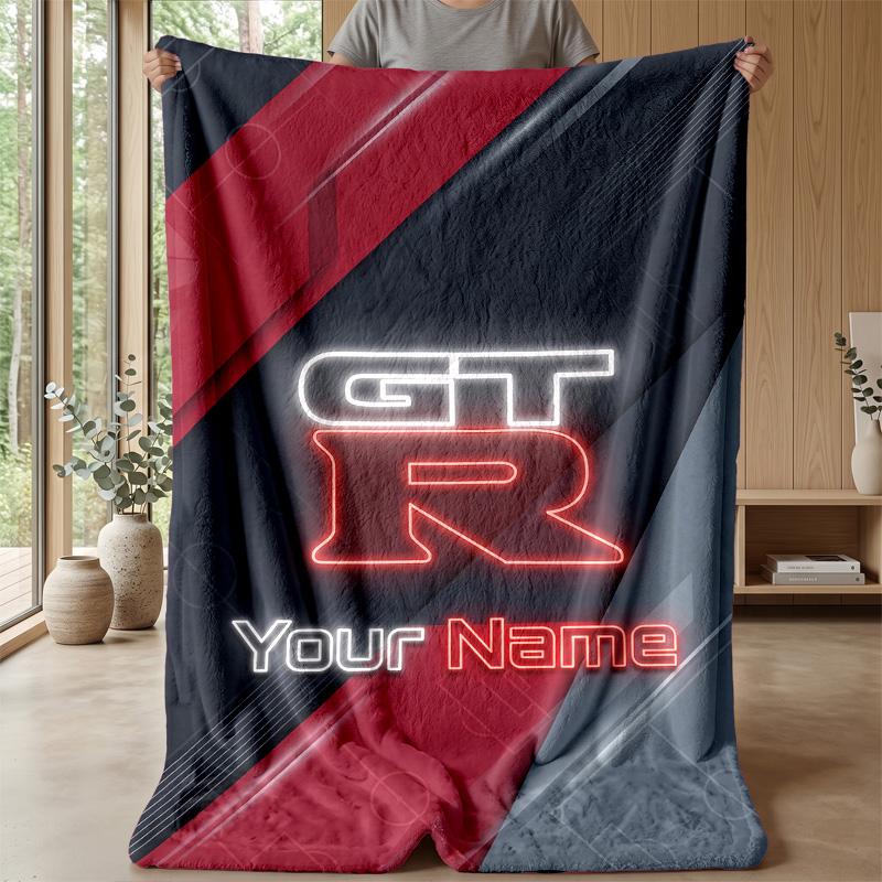 Nissan GT-R Custom Flannel Throw Blanket Print Your Name Text Soft Warm Blanket Holiday Present