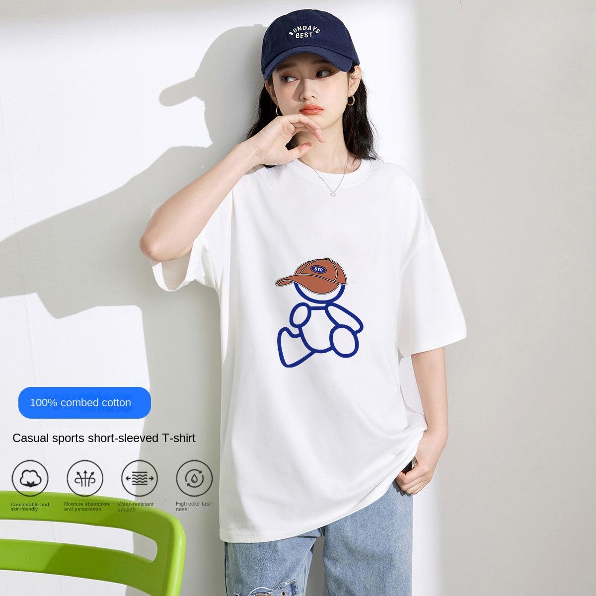 Летняя хлопковая футболка с коротким рукавом с буквенным принтом — фото 5