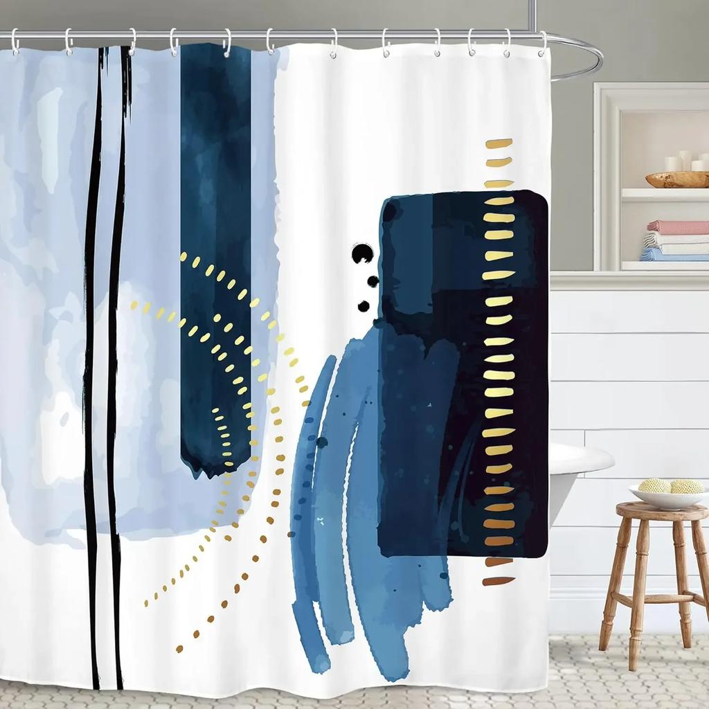 Abstract minimalist modern bathroom shower curtain neutral beautiful striped waterproof decorative shower curtain