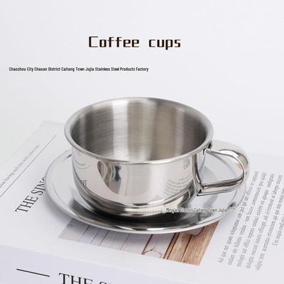 304 Stainless Steel Milan Retro Coffee Cup Set - 200ml with Saucer and Spoon