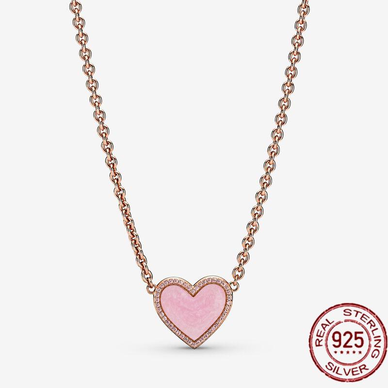 100 copper new Pink Swirl Wishbone Heart Collier Necklaces Ideal For Women Brand Authentic Band Necklaces Jewellery Gift