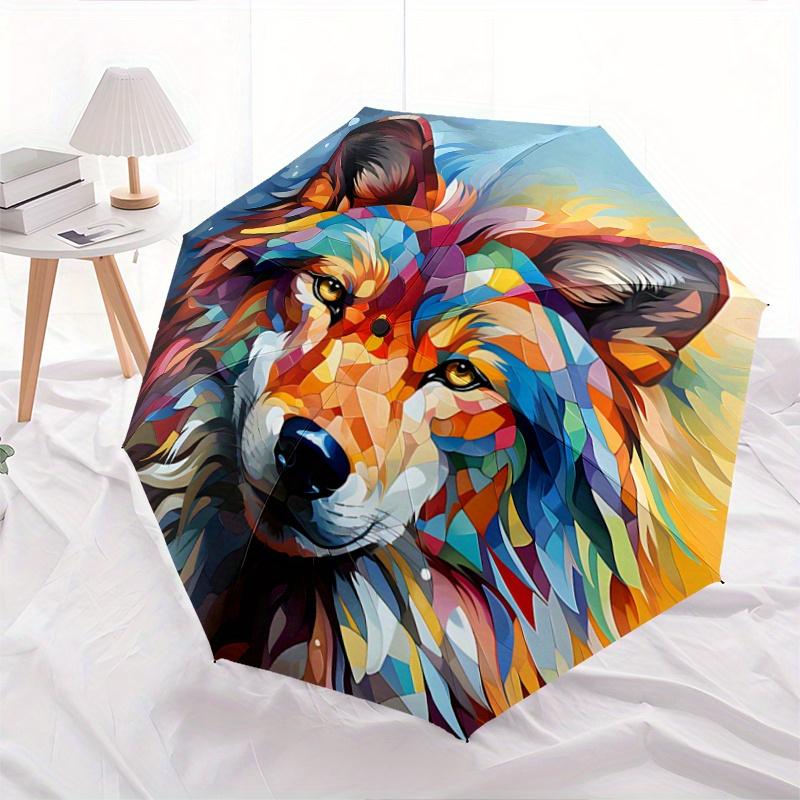 

1pc Colorful Wolf Head Art Pattern Automatic Umbrella is Fashionable and Good-Looking, Suitable for Travel and Daily Use.R089