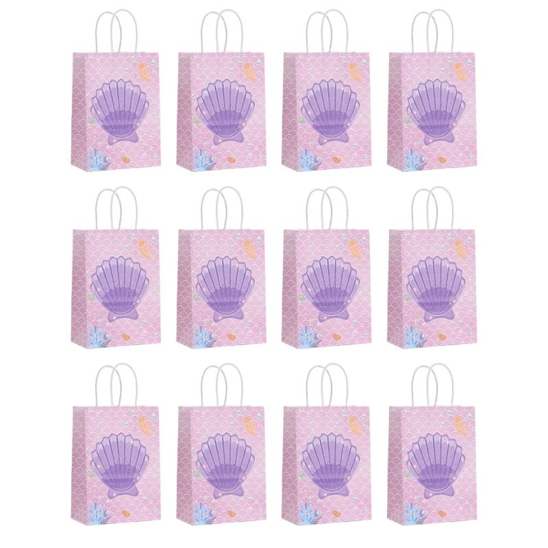 12pcs Mermaids Print Paper Gift Packaging Bag Ocean Themed Party Favors Bags with Handle Holiday Celebration Supplies