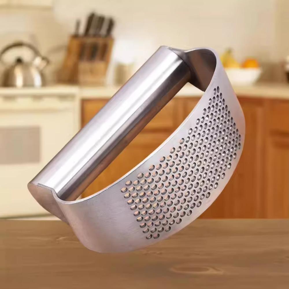 Gebogenes Design Edelstahl Knoblauchpresse Set Manuelle Knoblauchpresse Knoblauchquetsche Kochen