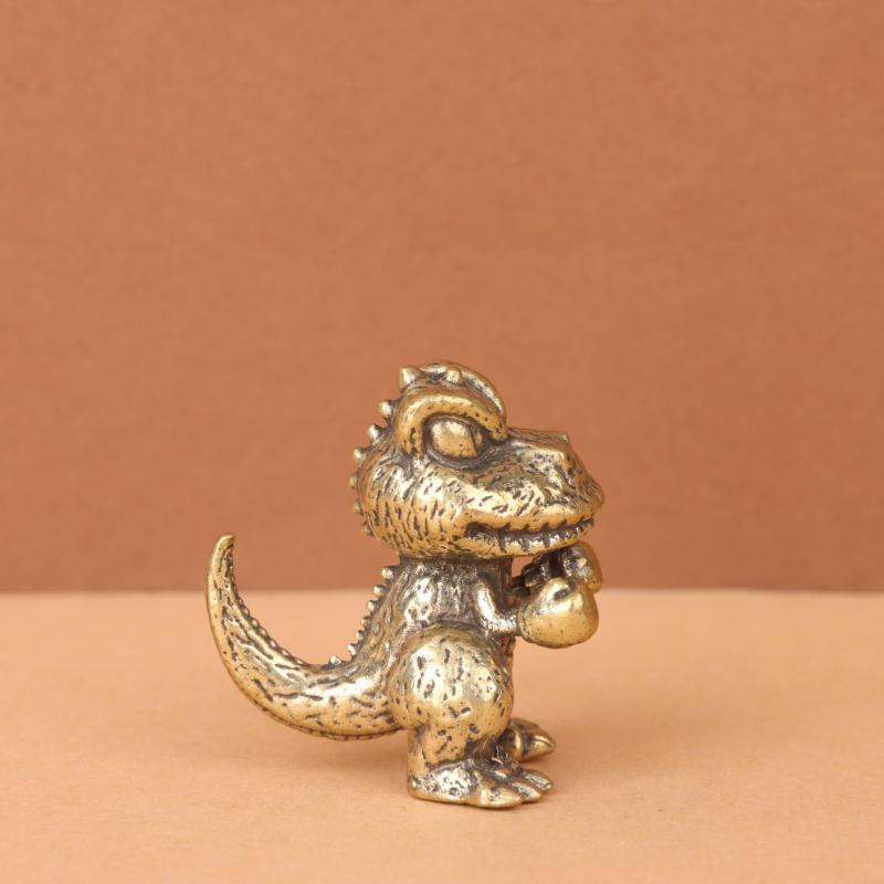 Solid Brass Boxing Dinosaur Figurine Fine Handcraft Vintage Look Perfect For Desktop Decor Dinosaur Lovers Collection Gifts