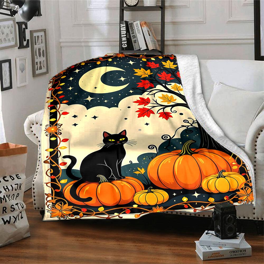1pc Halloween, Autumn Decor Blanket Lightweight Blanket Throw Blanket For Sofa, Bed, Travel, Camping, Livingroom, Office, Couch, Chair yy251010029