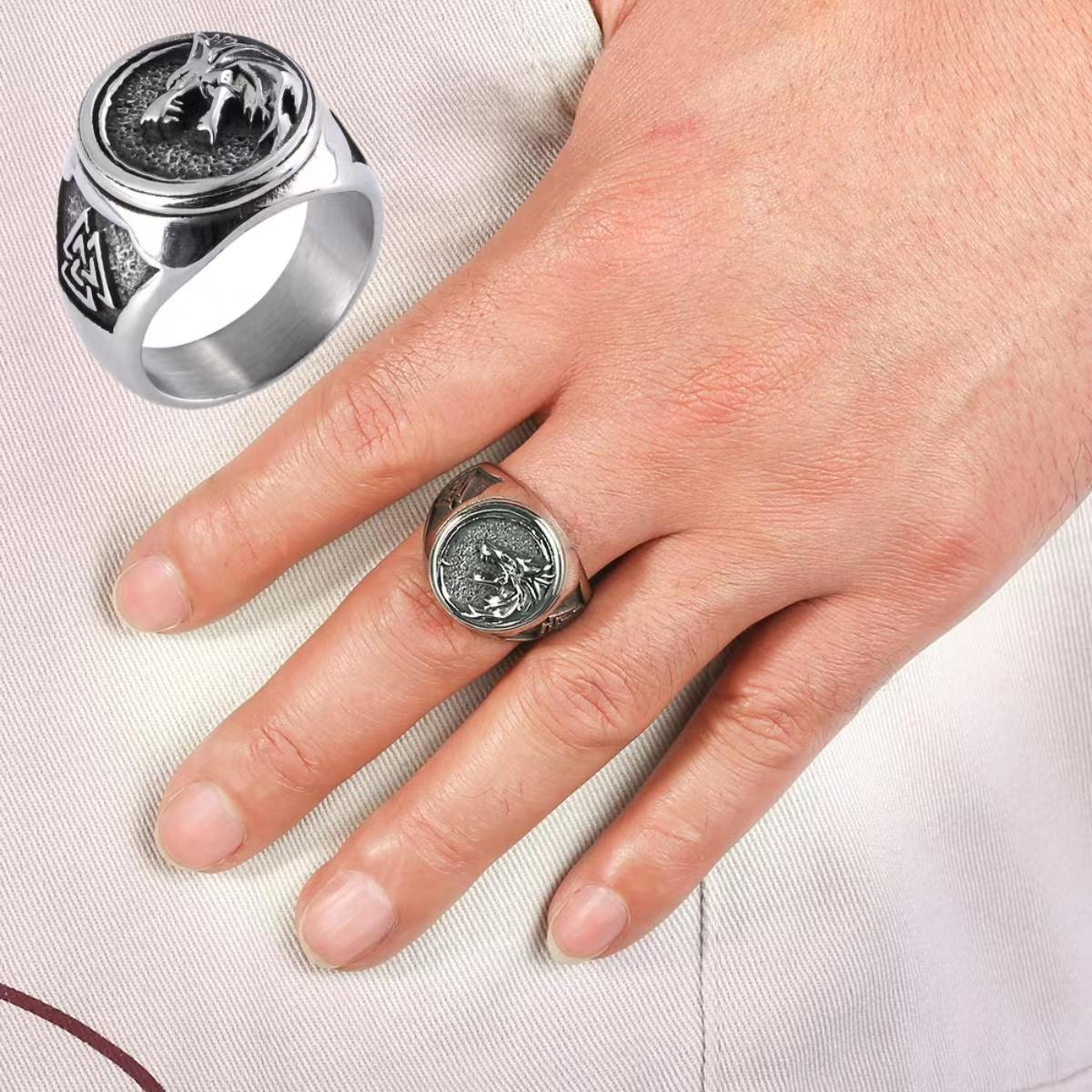 

Европейское и американское персонализированное винтажное кольцо, винтажное кольцо с тотемом волка, мужское кольцо из титановой стали, кольцо викингов