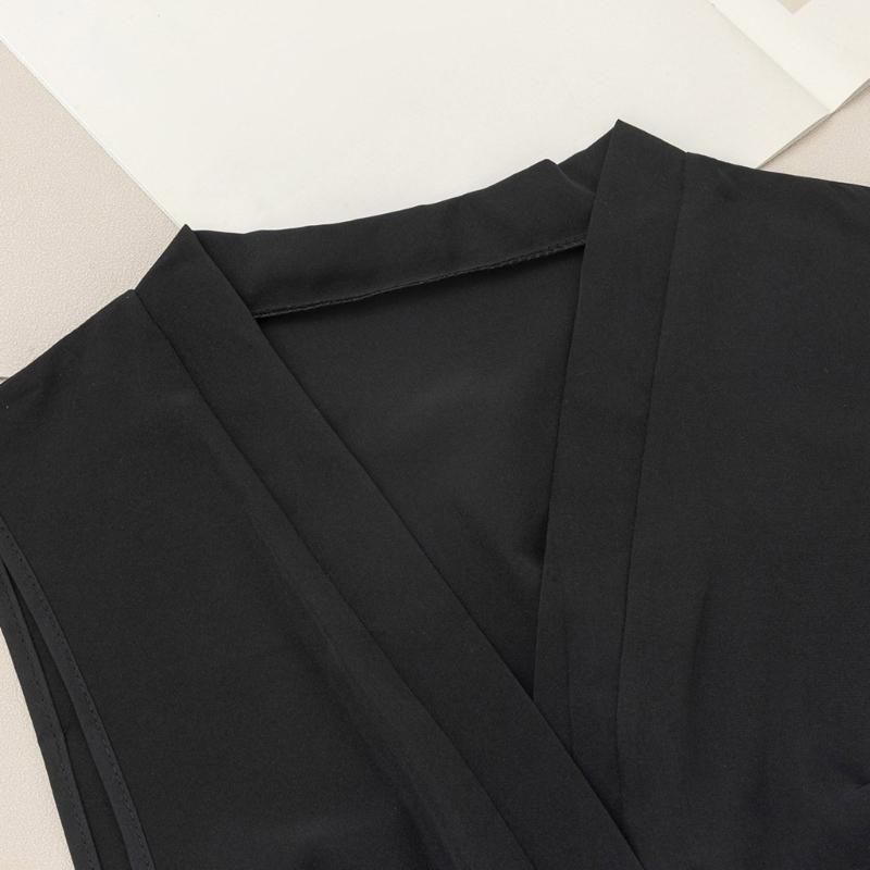 Women Solid Color Fake Collar Detachable Blouse Sexy Cross Wrap Deep V-Neck False Collar Chiffon Half Shirt Layering Top