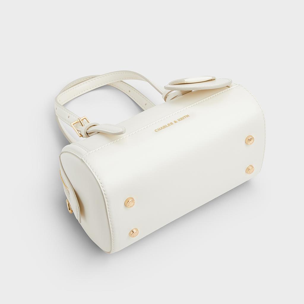 Charles & Keith Solid Color Boston Bag With Pendant Women Handbag Cream CK2-30671730