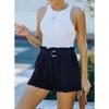 Women Summer Solid Color High Waist Loose Lace Up Pocket Casual Shorts