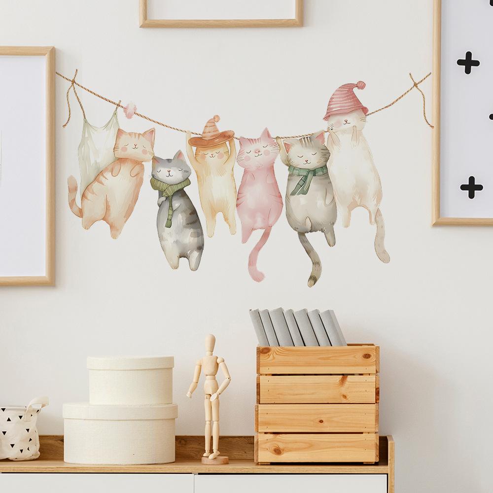 Cartoon Cat Family Combination Children's Bedroom Living Room Background Beautifying Wall Stickers Self-adhesive