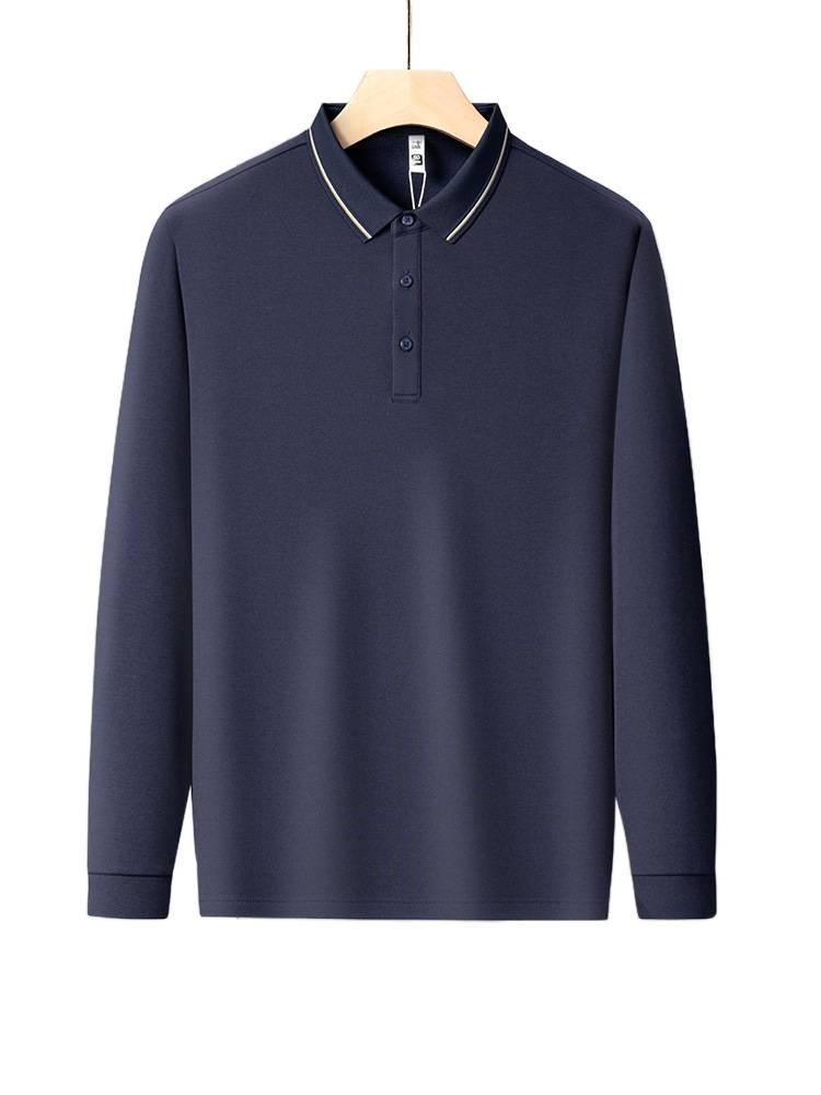 Men's Cashmere Wool & Silk Long Sleeve Polo - Spring/Autumn 2025 Edition, Versatile Dad's Turn-Down Collar Shirt