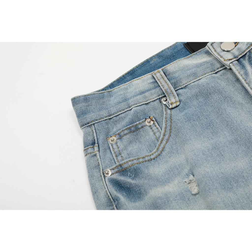 M06 Amiri Men's and Women's American Style Trendy Jeans with Fabric Patches, Holes, Embroidery, Casual and Fashionable High Street Pants