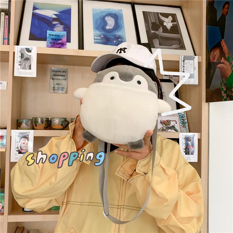 White Cartoon Penguin Cosplay Crossbody Bag With Nylon Lining And Inner Pocket For Teens