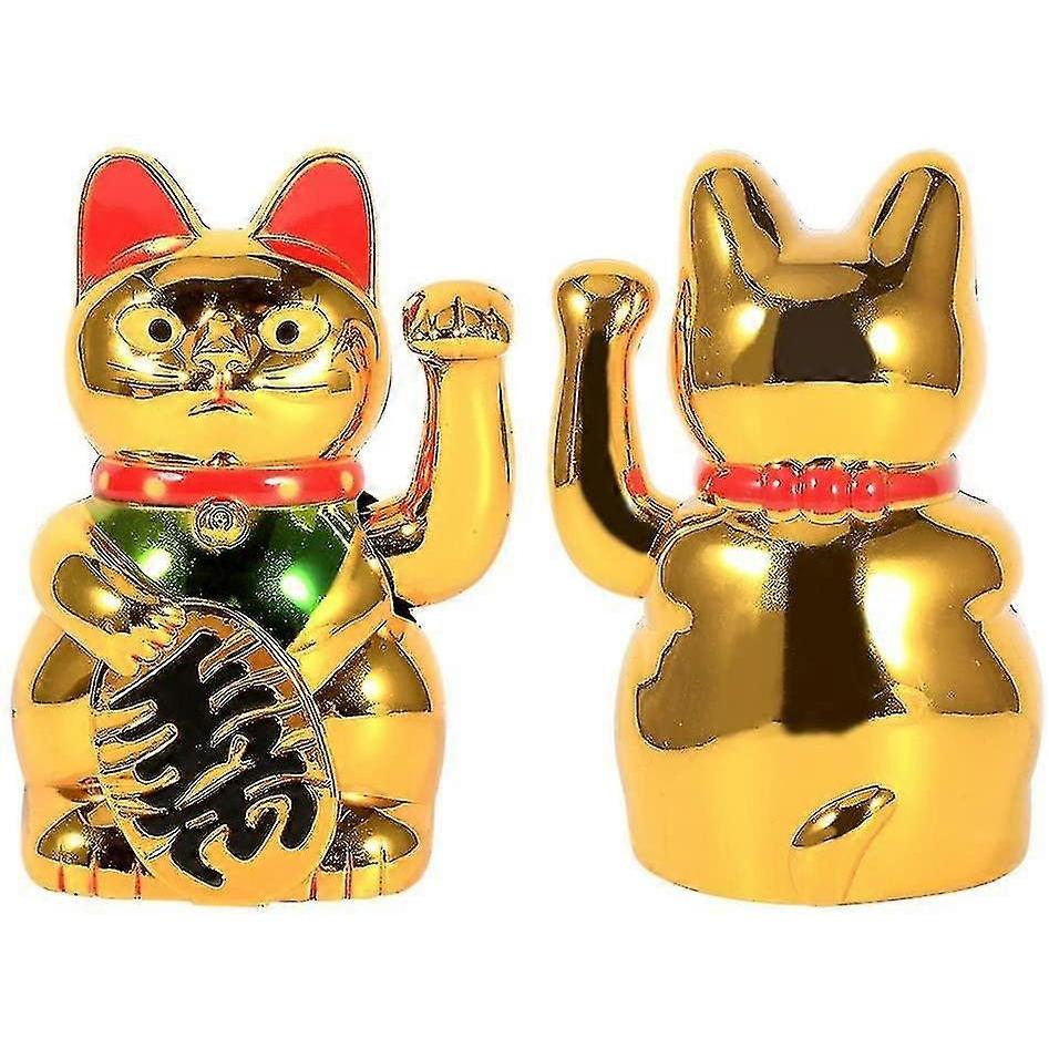Lucky Cat, Arm Waving, Big Gold Cute Cat With Hand Waving Paw Up For Welcoming