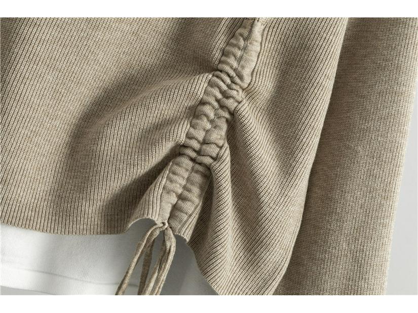 Women's Trendy Two-Piece Set: Drawstring Fake Two-Piece Sweater & Wide-Leg Pants - Long-Sleeved Knitwear for Spring & Autumn