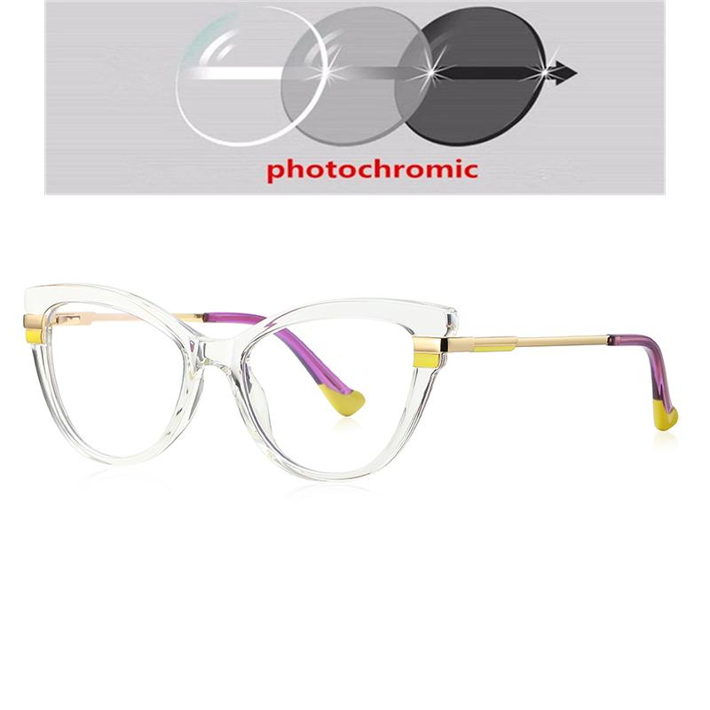 TR90 Fashion Cat Eye Myopia Glasses Outdoor Photochromic Women Anti Blue Light Glasses Prescription Optical Glasses KSVEREN