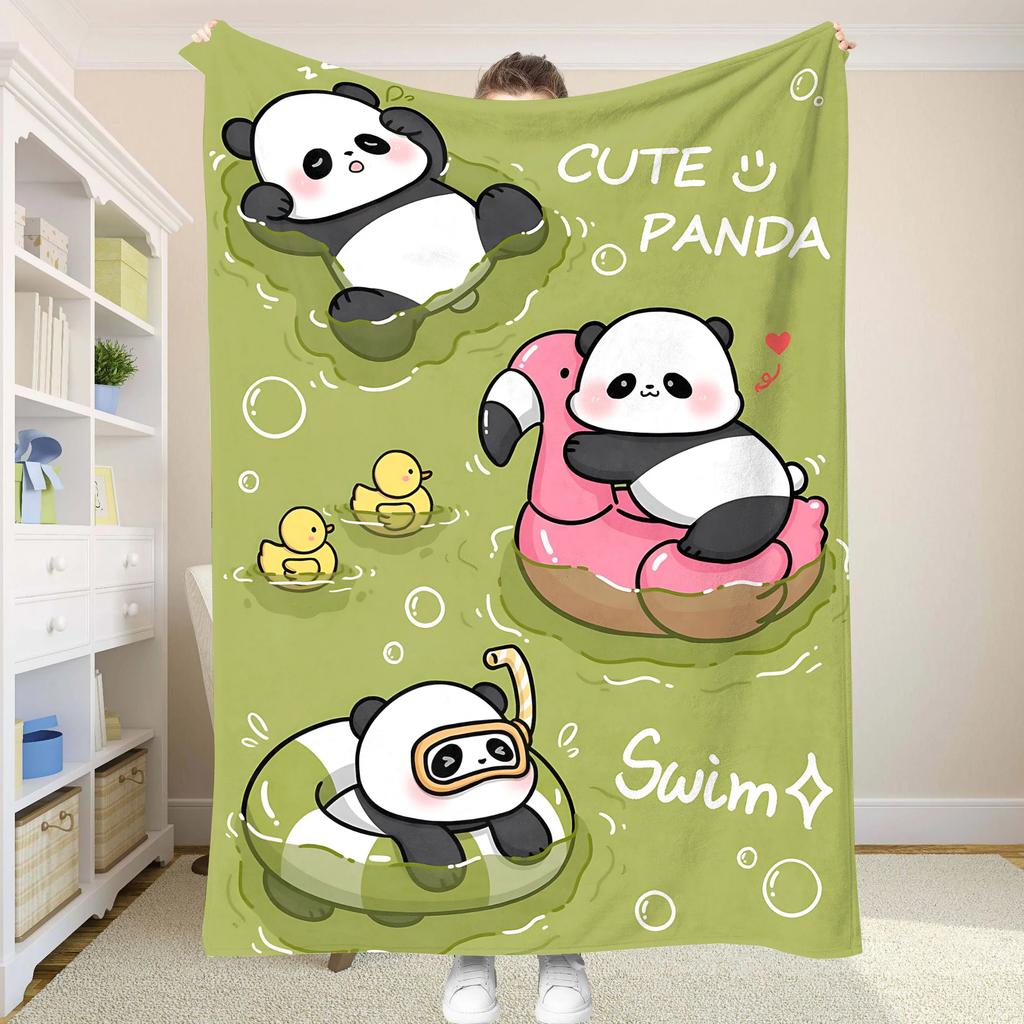 Panda Print Throw Blanket  Summer Cooling Bedspread Anime Style Home Decor Perfect for Sofa Bed or Picnic
