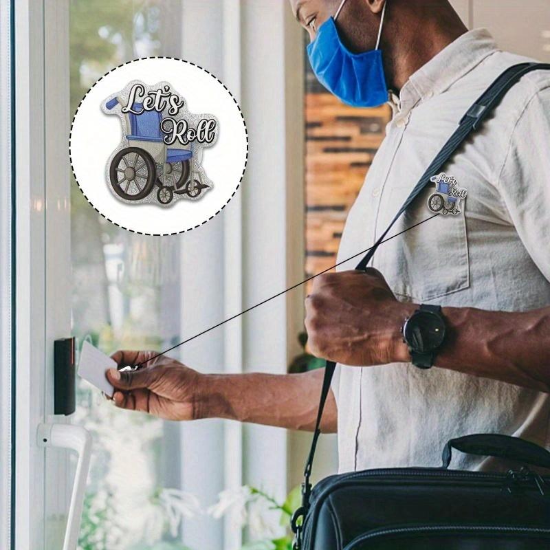 Nurse Retractable Badge Reel with Alligator Clip Let's Roll ID Card Badge Holder for Patient Transport Funny Wheelchair Silver Glitter Badge