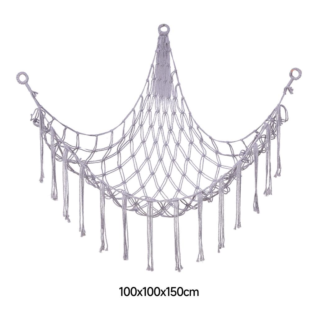 D5 Wall Hanging Hammock Decor Net Toy Storage Bag Boho Plush Woven Mesh Stuffed Animal Storage Holder Space Saver Living Room