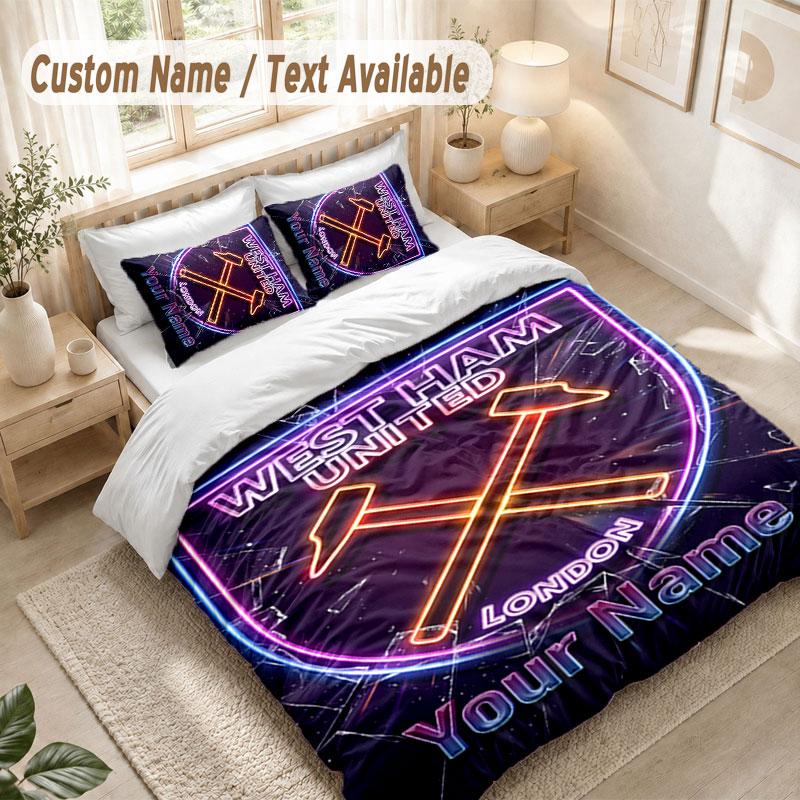 Custom Name Bedding Set 3 PiecesWest Ham United FC Print Duvet Cover + 2 Pillowcases Soft Bed Decor
