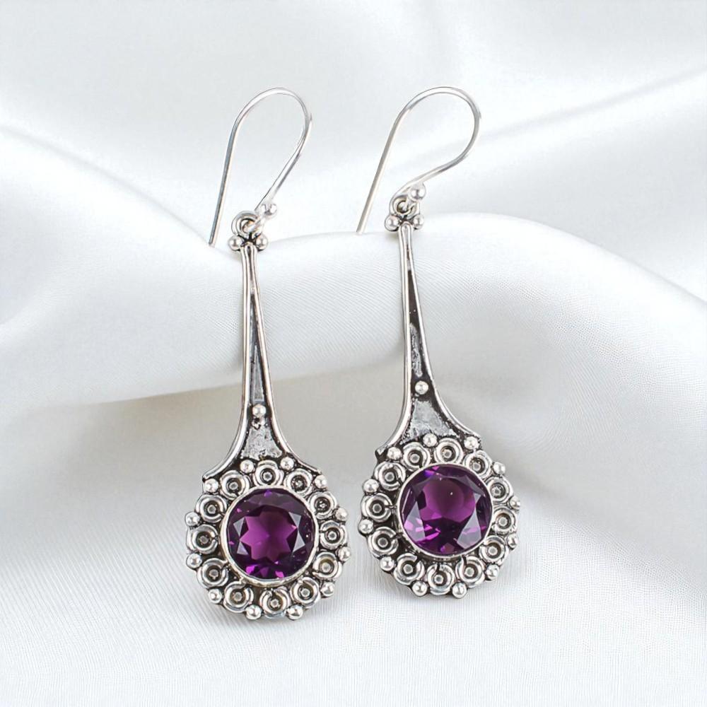 African Amethyst Gemstone 925 Sterling Silver Jewelry Handcrafted Earrings 2.52" EE-77-5