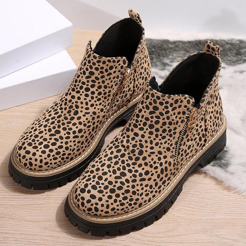 Fashion Leopard Ankle Boots for Women Plus Size 36-43 Zipper Up Booties Woman Spring Autumn Non Slip Platform Boots Mujer