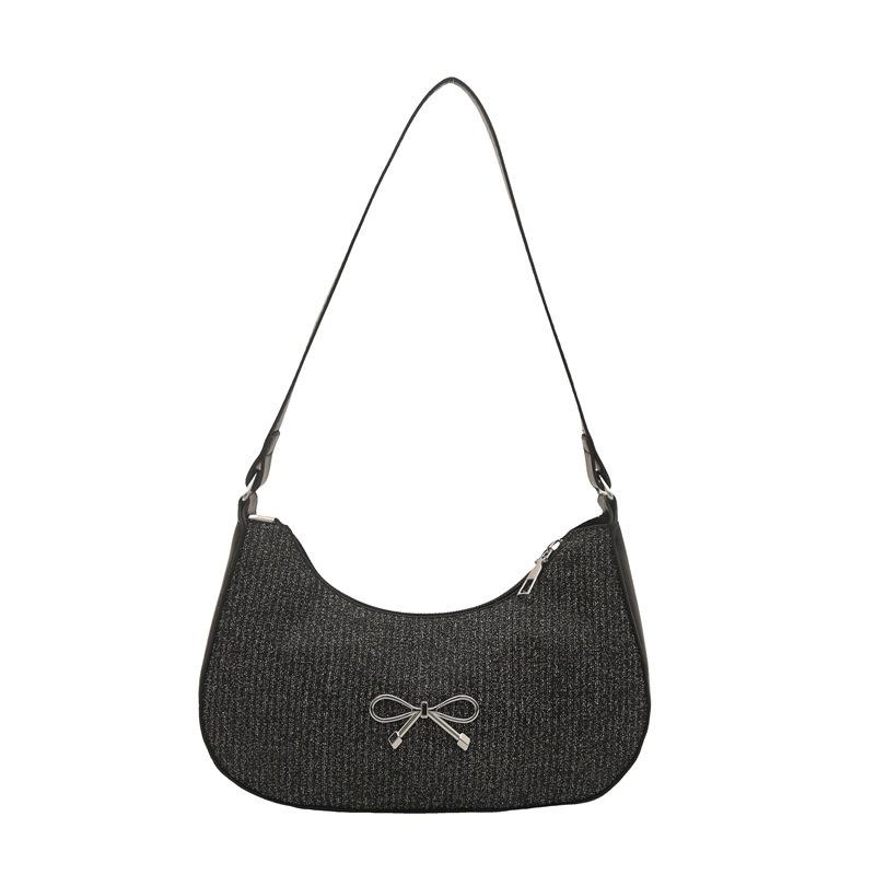 Casual bow decoration women 2025 spring and summer new French fashion texture retro style underarm shoulder bag bag
