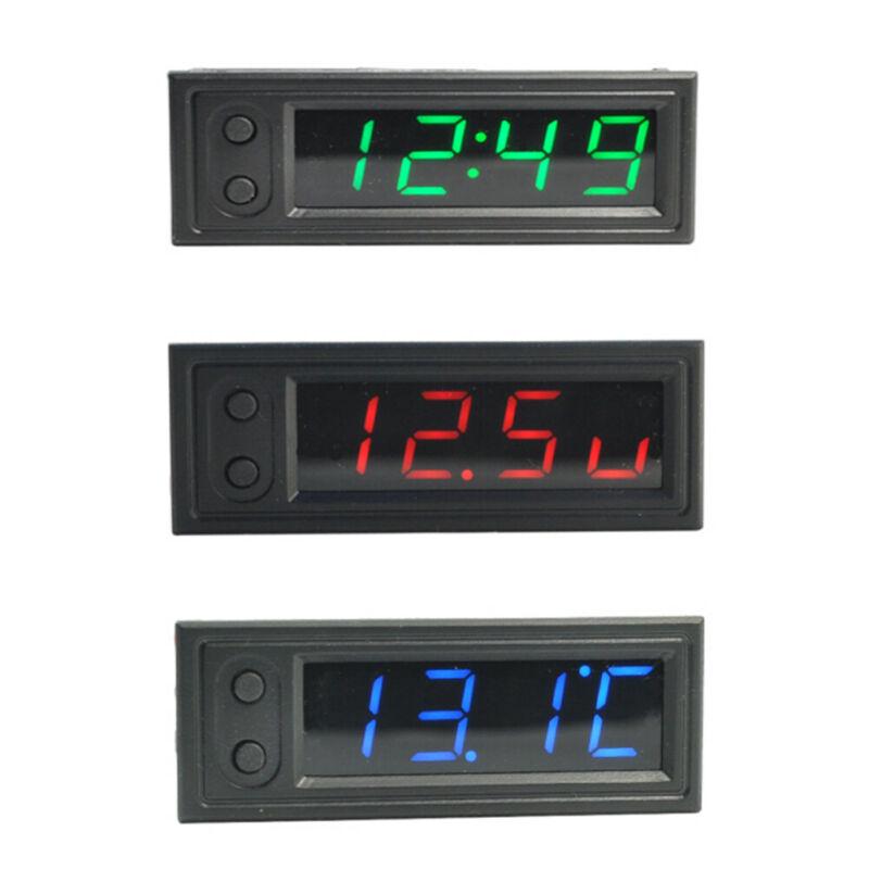 Clock Car Voltmeter LED Digital Display DC 5-27V Indoor Outdoor 12V 3in1