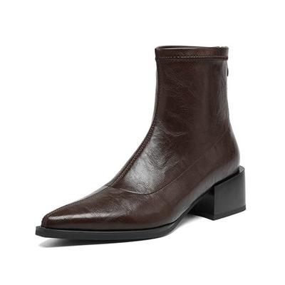 Microfiber Pointed Toe Thick Heels Chelsea Boots Size 42 Zip Beauty Lady Women Stretch Ankle Boots