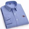 Men's Pure Cotton Embroidered Oxford Shirt - Long Sleeve, Solid Color, Spring/Autumn Business Casual
