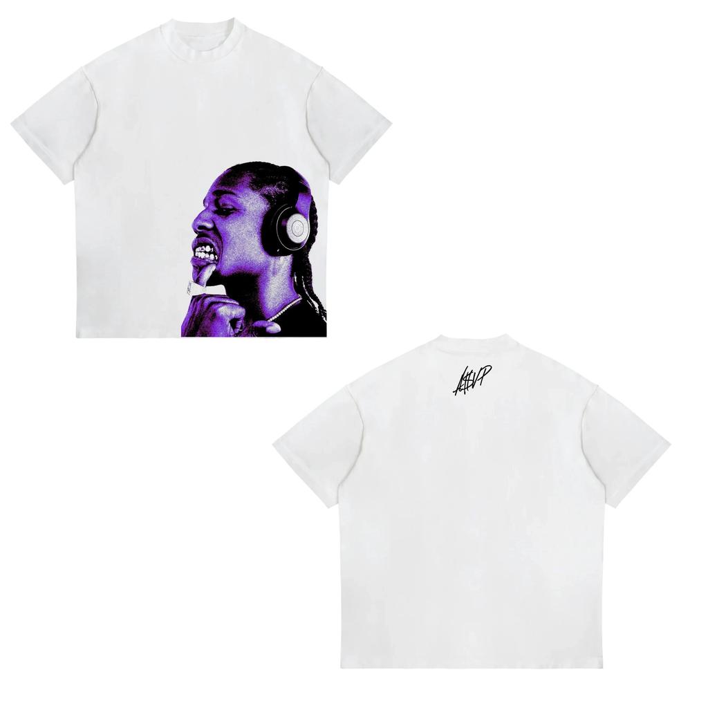 Hip Pop Tops New ASAP ROCKY Shortsleeved High Street Unisex Women Gothic Tees AAP Portrait Loose Casual Harajuku Tops Unisex