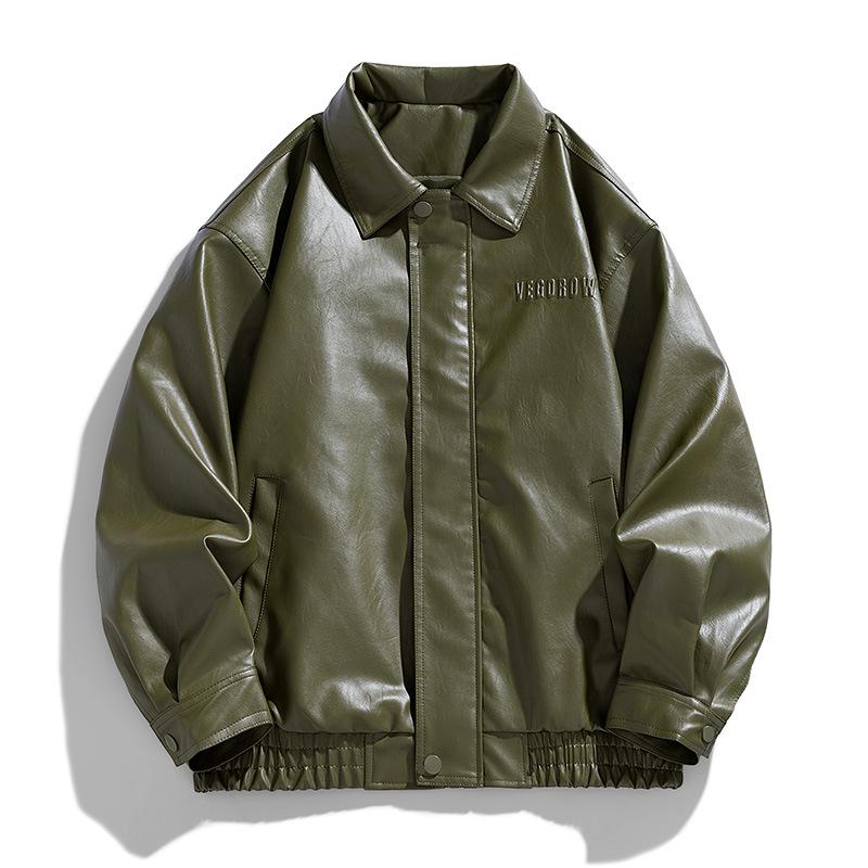 

American PU Leather Jackets for Men, Spring and Autumn New Stand-up Collar Biker Jackets, Versatile Trendy Jackets, Jackets M