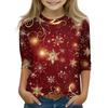 Children's 3/4 Sleeve Tops Casual Christmas Print T Shirt Round Neck Pullover Blouse