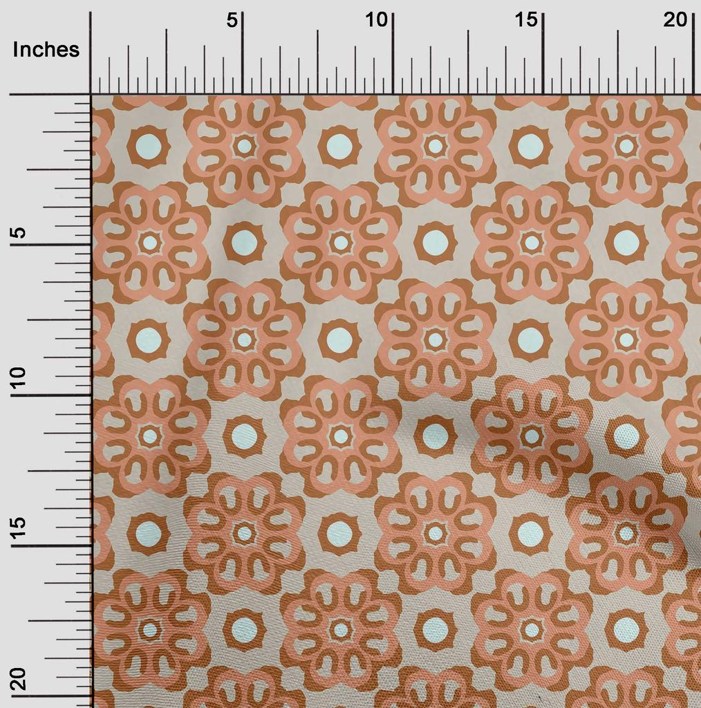 oneOone Cotton Poplin Beige Fabric Asian Block Dress Material Fabric Print Fabric By The Yard 42 Inch