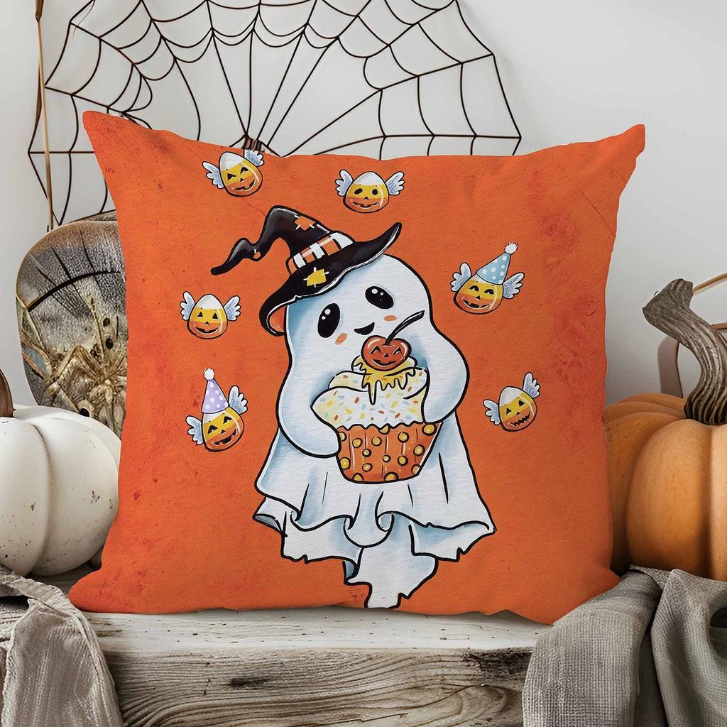 Halloween Decorative Linen Throw Pillow Cover With Single Sided Print (Pillow Insert Not Included)