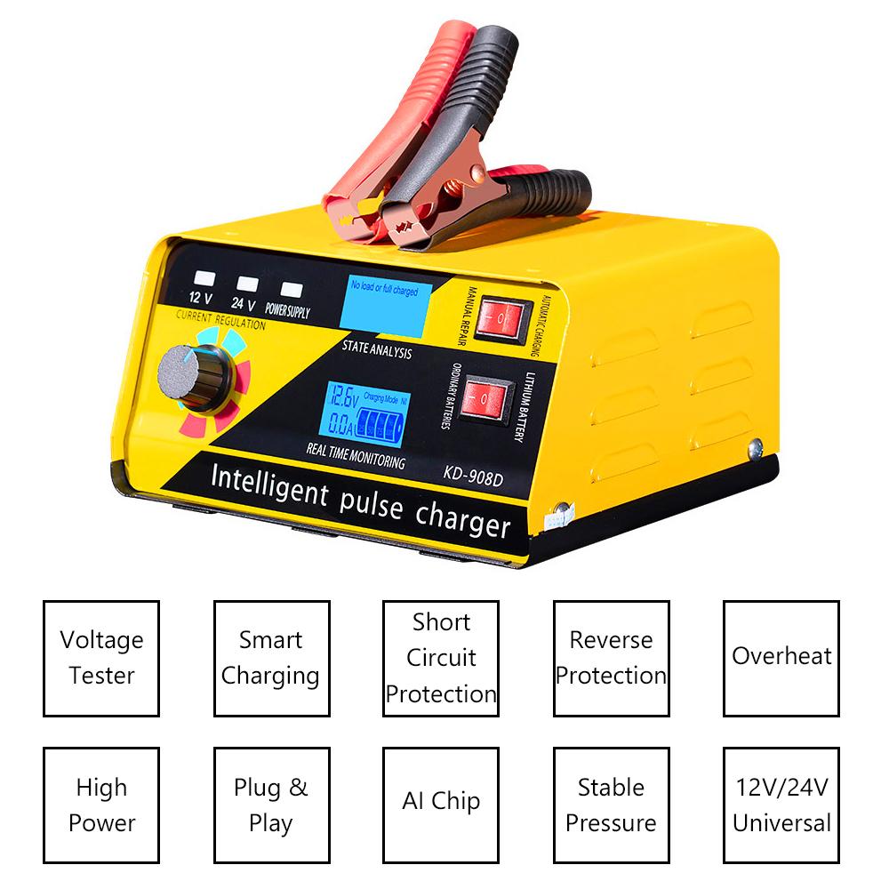 KD908D Car Battery Charger 260W Fully Automatic Pulse Repair 12V/20A 24V/10A for Lithium Lead Acid Batteries Current Regulate