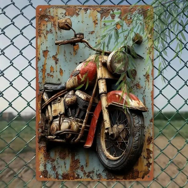 Motorcycle Metal Wall Sign, Garage Bar Decor 20x30cm