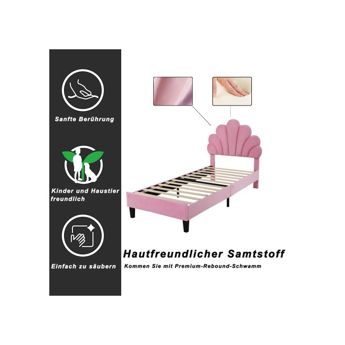 Lit d'enfant - 90 x 200 cm - Tête de lit fleurie - MDF robuste - Montage facile