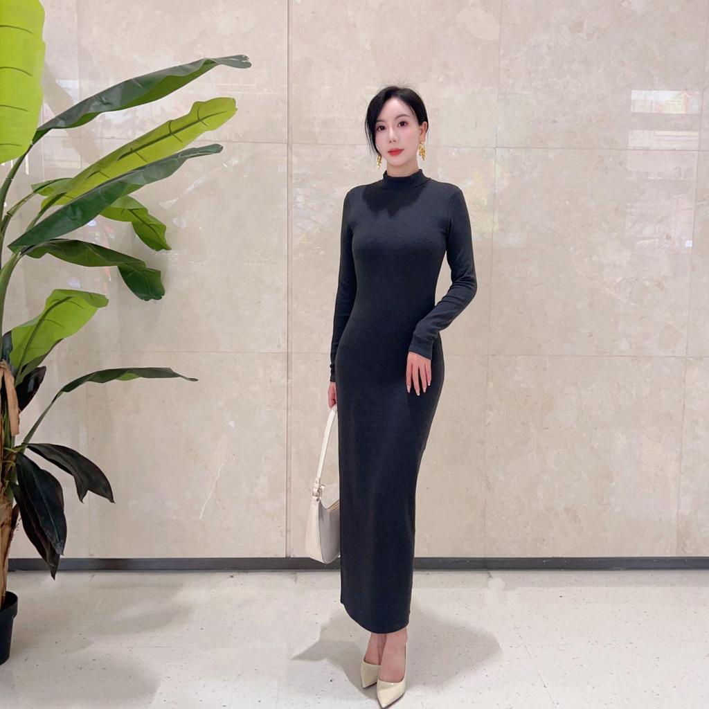 Elegant High-End Autumn Winter Dress: Warm, Semi-High Collar, Slimming Socialite Style