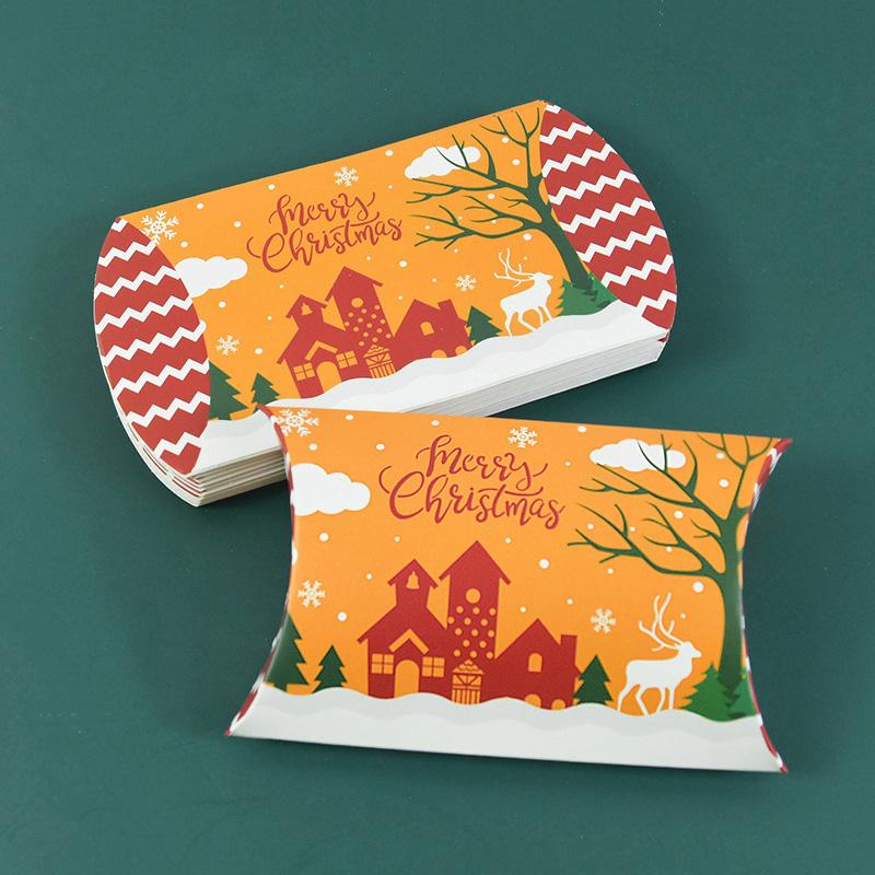 24/12pcs Christmas Pillow Shape Candy Box Merry Christmas Kraft Paper Gift Box Packging Kids Favors Happy New Year Navidad 2025