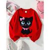 Kids Sweatshirt,Crew Neck Fashion Top, Fun"Cute Black Cat with Pink Bow " Patterned Sweatshirt,for Everyday Casual Wear,for All Kinds of Daily Outfits