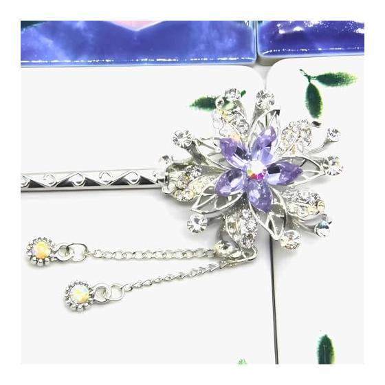 Miaomyao Hairpin, Single Stick, for Japanese Traditional Wear (Tomesode, Kimono), Hair Accessory, Metal, Silver, Crystal, Snow Flower, Flower Motif,