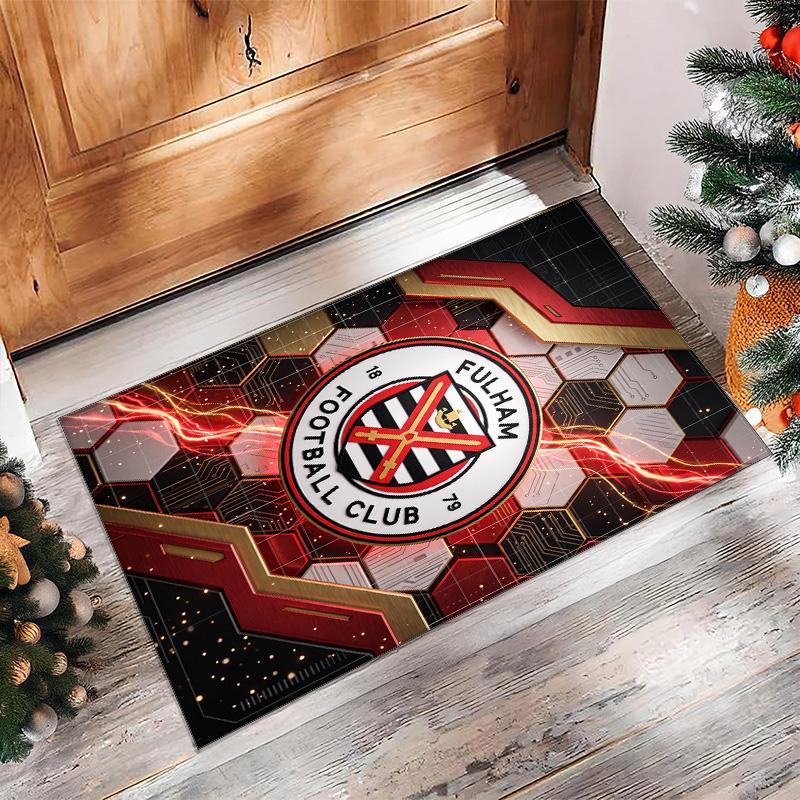 Fulham Football Print Crystal Velvet Rug, Comfortable Water Absorbent Non Slip Indoor Floor Carpet