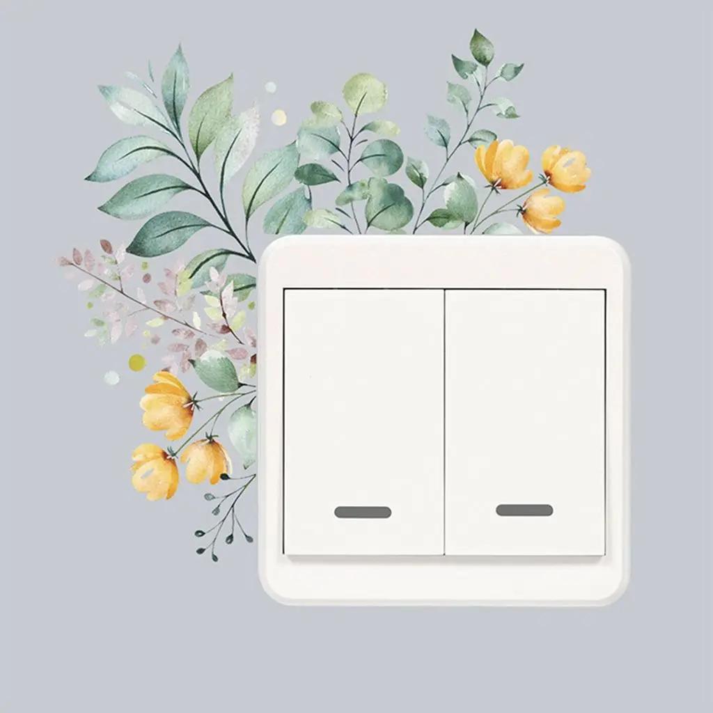 Creative Rose Daisy Peony Flowers Leaves Green Plant Wall Switch Stickers PVC Light Plugs Switches Plant Decals Home Decor Gifts