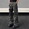 Salopetă retro americană spălată cu nituri, pantaloni casual largi, ușor plisate, cu buzunare multiple, la modă, pentru bărbați și femei.